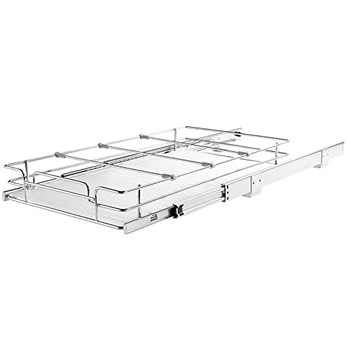 VEVOR 15.5" Wx21 Dx3.5 H Pull Out Cabinet Organizer, Heavy Duty Slide Out Pantry Shelves, Chrome-Plated Steel Roll Out Drawers, Storage for Home Under Sink, 17" Wx22 Dx7 H Install Size for Cabinet - size: 15.5" Wx21 D