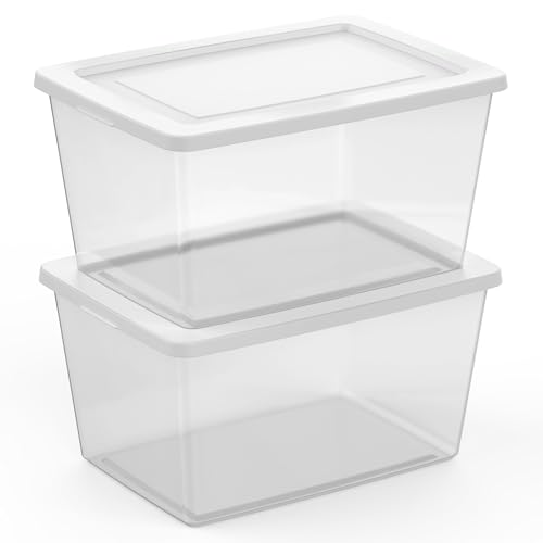Sterilite 12 Pack Storage Boxes, Clear Plastic Stackable Containers, Lightweight Home Organizers with Snap Lids, 58 Quart, White - size: 58 Quart, style: 12 Pack