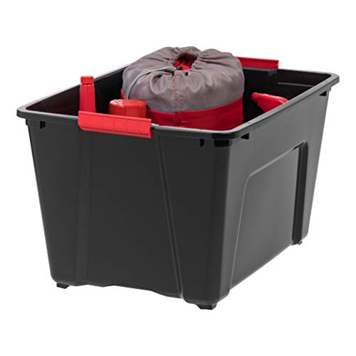 IRIS USA 51 L (54 QT) Plastic Storage Box with Lid and Latches - 4 Pack - BPA-Free, Garage Organizing Solution, Durable Nestable Stackable Containers, Secure Pull Handle - Black - size: 54 Qt, style: 4 Pack