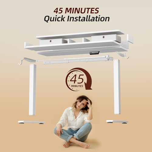 TIQLAB Standing Desk with Two Drawers, Stand Up Standing Desk Adjustable Height, Electric Sit Stand Table with Storage Shelf and Splice Board, 55 * 24 inch, White - color: White, size: 55*24 inch without keyboard tray
