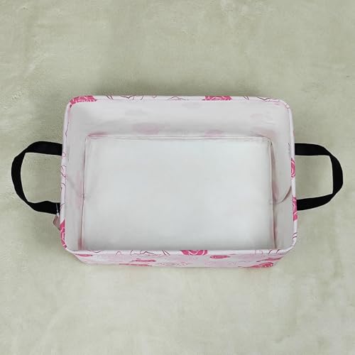 FANKANG Storage Bins, Nursery Hamper Canvas Laundry Basket Foldable with Waterproof PE Coating Large Storage Baskets for Kids Boys and Girls, Office, Bedroom, Clothes,Toys(Rec-Pink roses ) - color: Rec-Pink roses