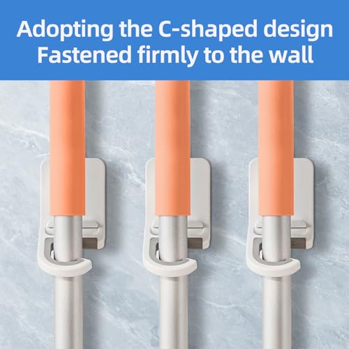 3 Pack,Broom and Mop Holder Wall Mount No Drill,Mop and Broom Gripper,Broom Handle Hanger,Household Cleaning Organizer, Holds up to 6 lb