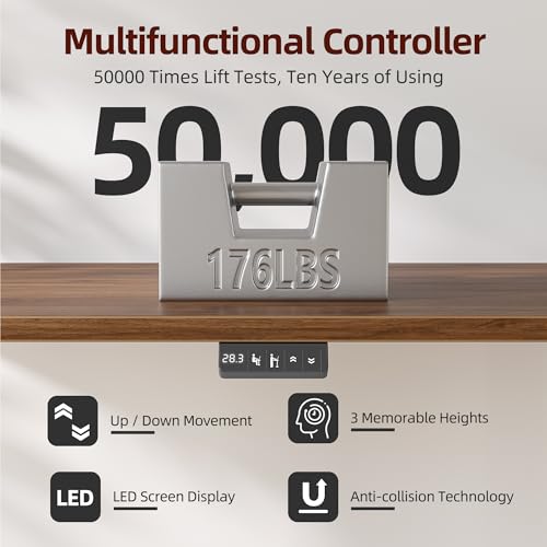TIQLAB Standing Desk with Two Drawers, Stand Up Standing Desk Adjustable Height, Electric Sit Stand Table with Storage Shelf and Splice Board, with LED Light, 47 * 28 inch, Black Walnut - color: Black Walnut, size: 47*28 inch with keyboard tray