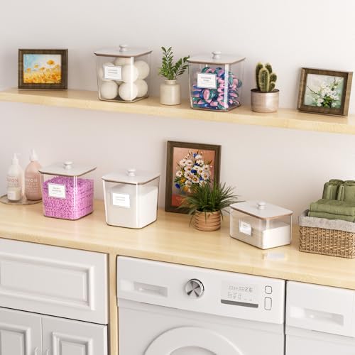 Laundry Pods Storage Container, Clear Laundry Room Organization and Storage,Detergent Powder Container,with Wooden Lids & Labels, 3+1 Pack(White) - style: 3+1-White