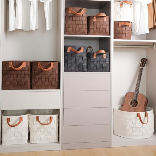 boldmonkey Laundry Basket 16.5 " x13 x13 , Large Rectangular Blanket Basket with Leather Handle, Felt Storage Basket for Living Room, Nursery, Dog Toys-Dark Gray - color: Dark Gray