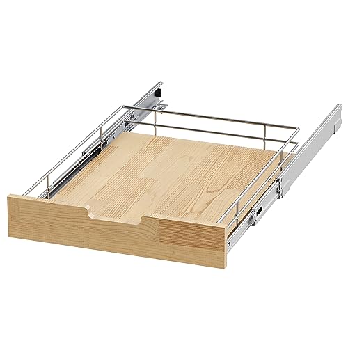 Sikarou Pull Out Cabinet Organizer,Heavy-Duty Slide Out Shelf, Wood And Wire Basket, Pull Out Drawer for for Kitchen Under Sink Space, Pantry, Bathroom (14 * 21 WM) - size: 1-TIE 14*21 WM