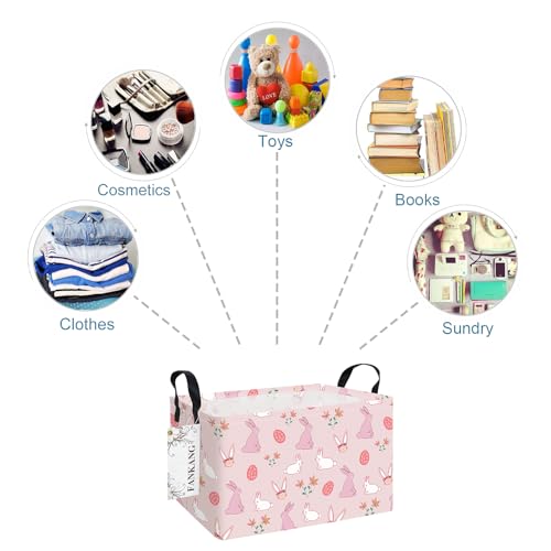 FANKANG Storage Bins,Nursery Hamper Canvas Laundry Basket Foldable with Waterproof PE Coating Storage Baskets for Boys and Girls, Office, Bedroom, Clothes,Toys(Rec-Rabbit ) - color: Rec-Rabbit
