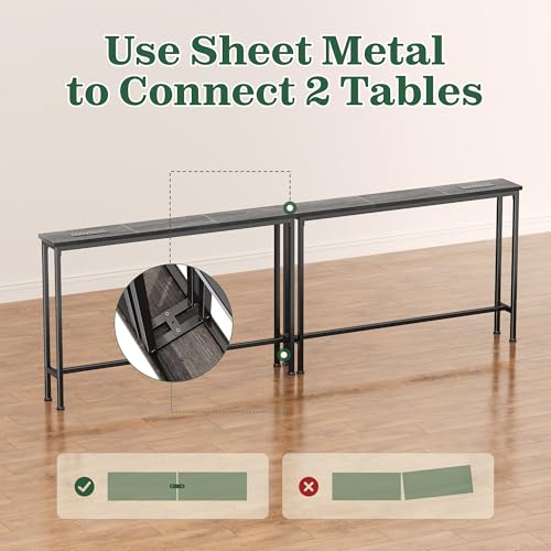 SUPERJARE 5.7 Inch Console Table with Outlet, Sofa Table, Behind Couch Table, 5.7 x 39.4 x 29.7 Inches, Metal Frame, Charging Station, Charcoal Gray - color: Charcoal Gray, size: 5.7''D x 39.4''W x 29.7''H