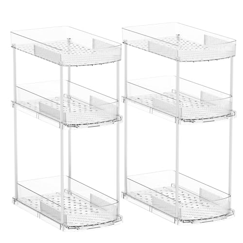 Yieach 2 Pack 13.8″ Deep 3 Tier Under Sink Storage Organizer,Large Pull Out Bathroom Organizers and Storage,Slide Out Acrylic Undersink Storage Shelf,Kitchen Under Sink Organizer for Cleaning Products - style: 2 Pack-3 Tier
