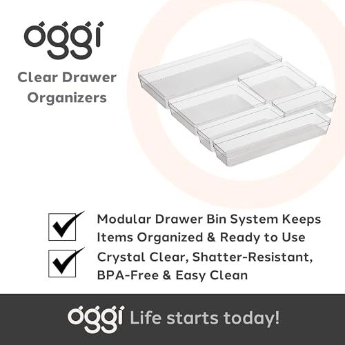 Oggi Clear Drawer Organizer - 3" X 6.25"- Ideal for Organizing Kitchen Drawers, Office, Desk, Silverware, Kitchen Utensils, Cosmetics and Bathrooms - size: 3" by 6"