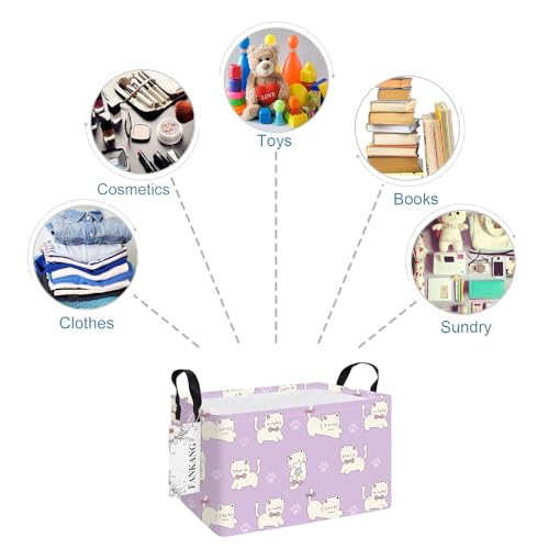 FANKANG Storage Bins,Nursery Hamper Canvas Laundry Basket Foldable with Waterproof PE Coating Storage Baskets for Boys and Girls, Office, Bedroom, Clothes,Toys(Rec-Cat ) - color: Rec-Cat