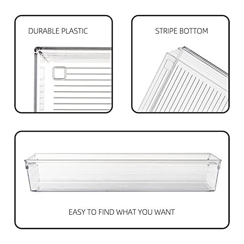 4 Pack 12"x 6" Large Size Clear Plastic Desk Drawer Organizer Tray Bathroom Office Kitchen Utensils Silverware Gadgets Dividers Desk Drawer Storage Bins Container for Dresser Cosmetic Makeup - size: 12 in x 6 in x 2 in