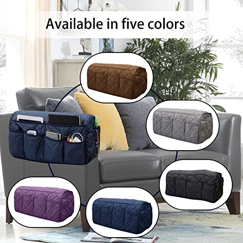 Armchair Caddy, Sofa Armrest Organizer with 14 Pockets, Waterproof Non Slip Recliner Remote Control Holder, Couch Chair Arm Storage for TV Remotes, Phone, iPad, Magazine, Books - color: Purple