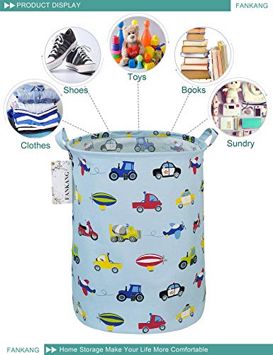 FANKANG Storage Basket, Nursery Hamper Canvas Laundry Basket Foldable with Waterproof PE Coating Large Storage Baskets for Kids Boys and Girls, Office, Bedroom, Clothes,Toys(Car) - color: Car