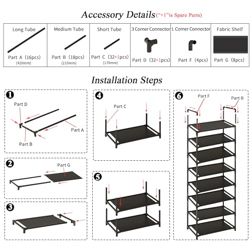 8-Tier Tall Shoe Rack for Closet, Entryway, Adjustable Sturdy Durable Shoe Shelf,Narrow Shoe Stand Organizer (18" W×10" D×58" H,White) - size: 8-Tier-White(18" W×10" D×58" H)