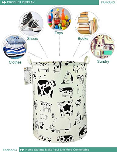 FANKANG Storage Basket, Nursery Hamper Canvas Laundry Basket Foldable with Waterproof PE Coating Large Storage Baskets for Kids Boys and Girls, Office, Bedroom, Clothes,Toys(Cows) - color: Cows