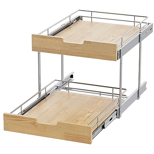 Sikarou Pull Out Cabinet Organizer,Heavy-Duty Slide Out Shelf, Wood and Wire Basket, Pull Out Drawer for for Kitchen Under Sink Space, Pantry, Bathroom, 2 Tie 26 * 21 in - size: 2-TIE 26*21 WM