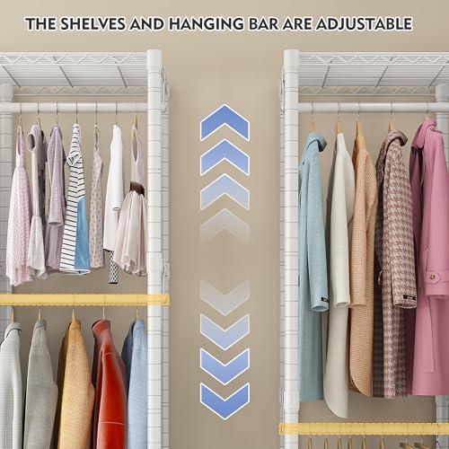 Raybee 90.6" W Extra-Large Clothes Rack with Cover, Freestanding Clothing Racks for Hanging Clothes, Heavy Duty Closet Organizer System, Portable Wardrobe Closet, Adjustable Garment Rack, White - color: White, style: WITH COVER