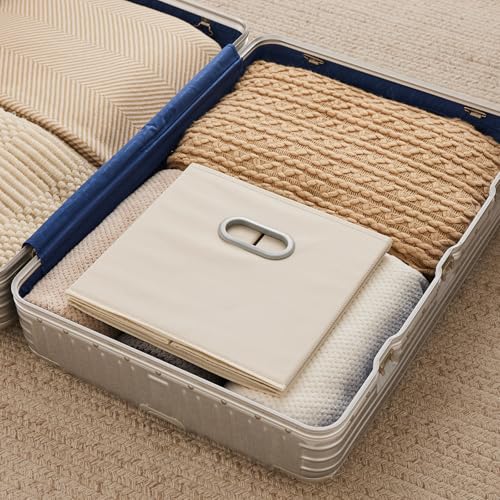 MAX Houser 6 Pack Foldable Fabric Storage Bins with Handles - Ideal for Closet Organization, Bedroom and Nursery( Beige, 12"x12"x12") - color: 1 beige