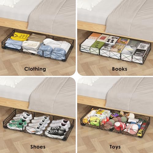 NADAMOO Large Under Bed Storage with Wheels, Low Profile Rolling Under Bed Storage Containers,Foldable Metal Under the Bed Organizer Bins for Bedroom,1 Pack - style: Pack of 1