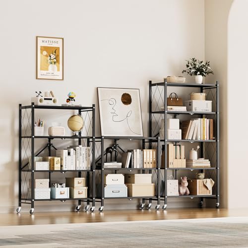 Simple Deluxe 5-Tier Folding Storage Shelves, 27.95" W x 14.96" D x 63.78" H Foldable Shelving Unit, 1250 Lbs Loading Capacity, Black - color: Black, size: 5-Tier, 28"W x 15"D x 64"H