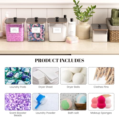 Laundry Pods Storage Container, Clear Laundry Room Organization and Storage,Detergent Powder Container,with Wooden Lids & Labels, 3+1 Pack(Black) - style: 3+1-Black