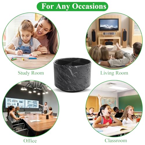 Hennaja Round Leather Art Supply Organizer,Remote Control Holder,360 Degree Spinning,Multi-Functional Pencil Holder,4 Compartments Desktop Stationary Organizer(1-Hill Black) - color: 1-Hill Black