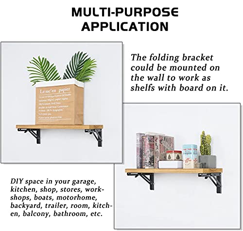 Folding Shelf Brackets - 18 inch 4 Pcs DIY Wall Mounted Shelf Brackets for Garage Workstation, Stuff Supports, Plant Stand - Heavy Duty Metal Collapsible Floating Shelf Bracket Black - size: 18 Inch- 4 Packs