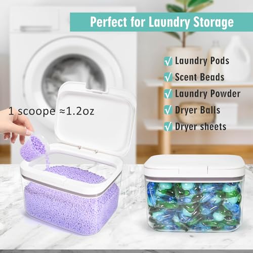Pensino Laundry Pods Container Laundry Pod Holder with Lid, Laundry Room Storage Container for Detergent Pods Laundry Powder Scent Booster Container with Scoop (2 Pack) - size: 2.8L*2