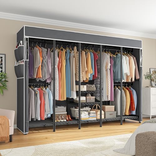 Raybee 90.6" W Extra-Large Clothes Rack with Cover, Freestanding Clothing Racks for Hanging Clothes, Heavy Duty Closet Organizer System, Portable Wardrobe Closet, Adjustable Garment Rack, Black - color: Black, style: WITH COVER