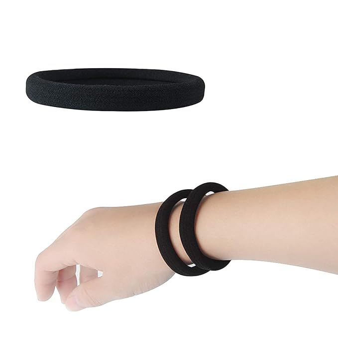 20 PCS Large Hair Ties for Thick Hair Black Hair Bands for Women Men and Girls No Damage Stretchy Ponytail Holders for Braids (5 cm in Diameter, 1 cm in Width)