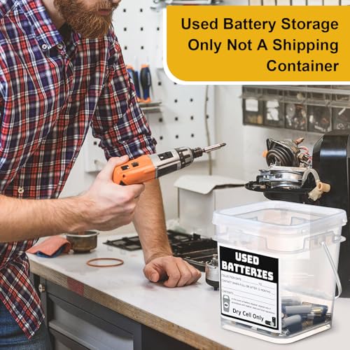 Baderke Battery Disposal Container Battery Recycling Container 1.32 Gallons Capacity Dry Cell Storage Recycling Bin with Label(Orange,Square) - color: Orange