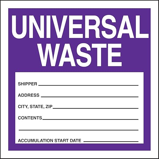 Accuform Signs MHZW17PSP Adhesive Coated Paper Hazardous Waste Label, Legend "UNIVERSAL WASTE - SHIPPER - ADDRESS - CITY,STATE,ZIP - CONTENTS - ACCUMULATION START DATE - ", 4" Length x 4" Width,