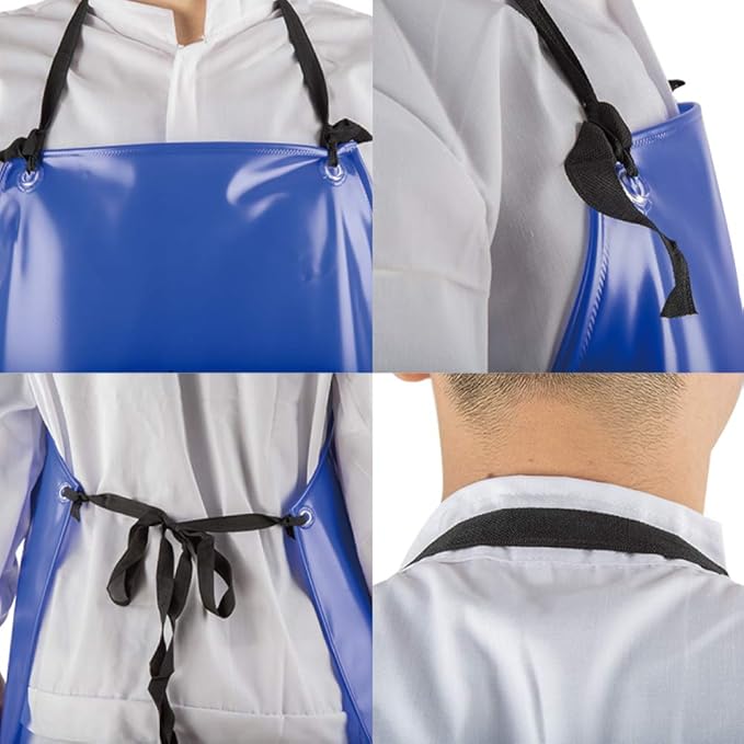 Chemical Resistant Vinyl Apron - Blue Plus Size Unisex PVC Aprons for Dishwashing,Dog Grooming,Gardening,Fish Cleaning,Lab Work(3 Pack)