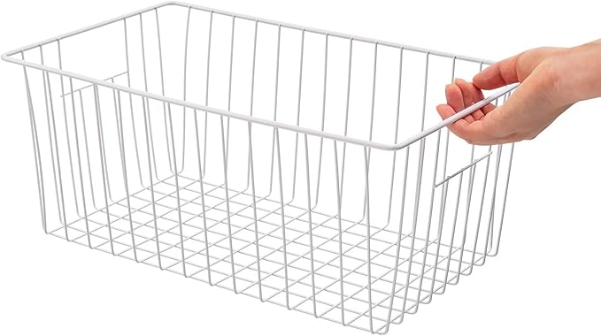 Freezer Organizer Bins - 3 Pack Stand Up Freezer Baskets for 16,17,21 cu.ft Upright Freezer, Wire Storage Baskets with Built-in Handles, Easy to Access Frozen Food Allow Air Circulation, White