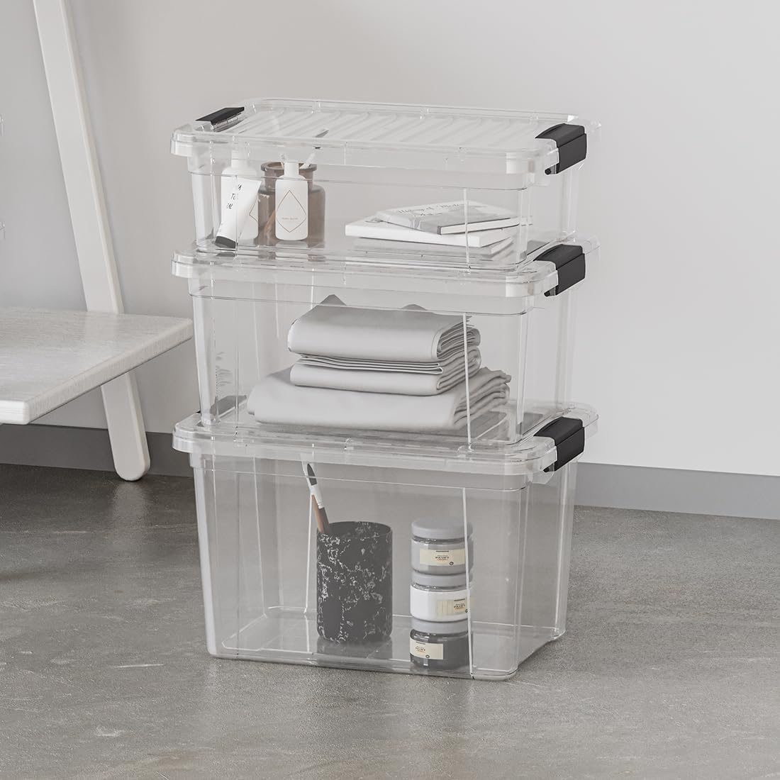 Superio Clear Storage Boxes with Lids, 20 Quart Plastic Container Bins for Organizing, Stackable Crates, BPA Free, Non Toxic, Odor Free, Organizers for Home, Office and Dorm, 4 Pack