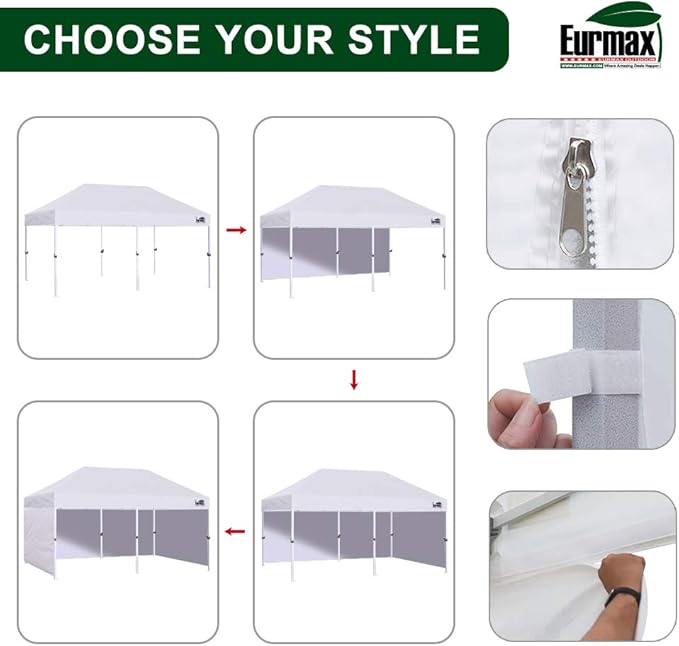 Eurmax USA Standard 10'x20' Patio Pop Up Canopy Tent Commercial Instant Canopies with Heavy Duty Roller Bag,Bonus 6 Sand Weights Bags(Khaki)
