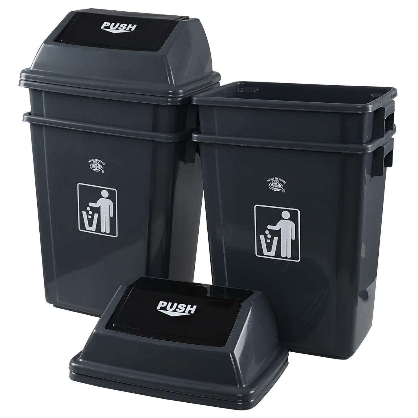 13 Gallon Kitchen Trash Can with Swing Lid, 4-Pack Large Plastic Swing Top Garbage Can, Grey