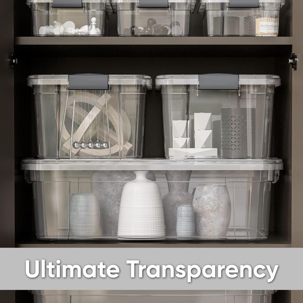 Superio Clear Storage Boxes with Lids, 8.75 Quart Plastic Container Bins for Organizing, Stackable Crates, BPA Free, Non Toxic, Odor Free, Organizers for Home, Office and Dorm, 4 Pack