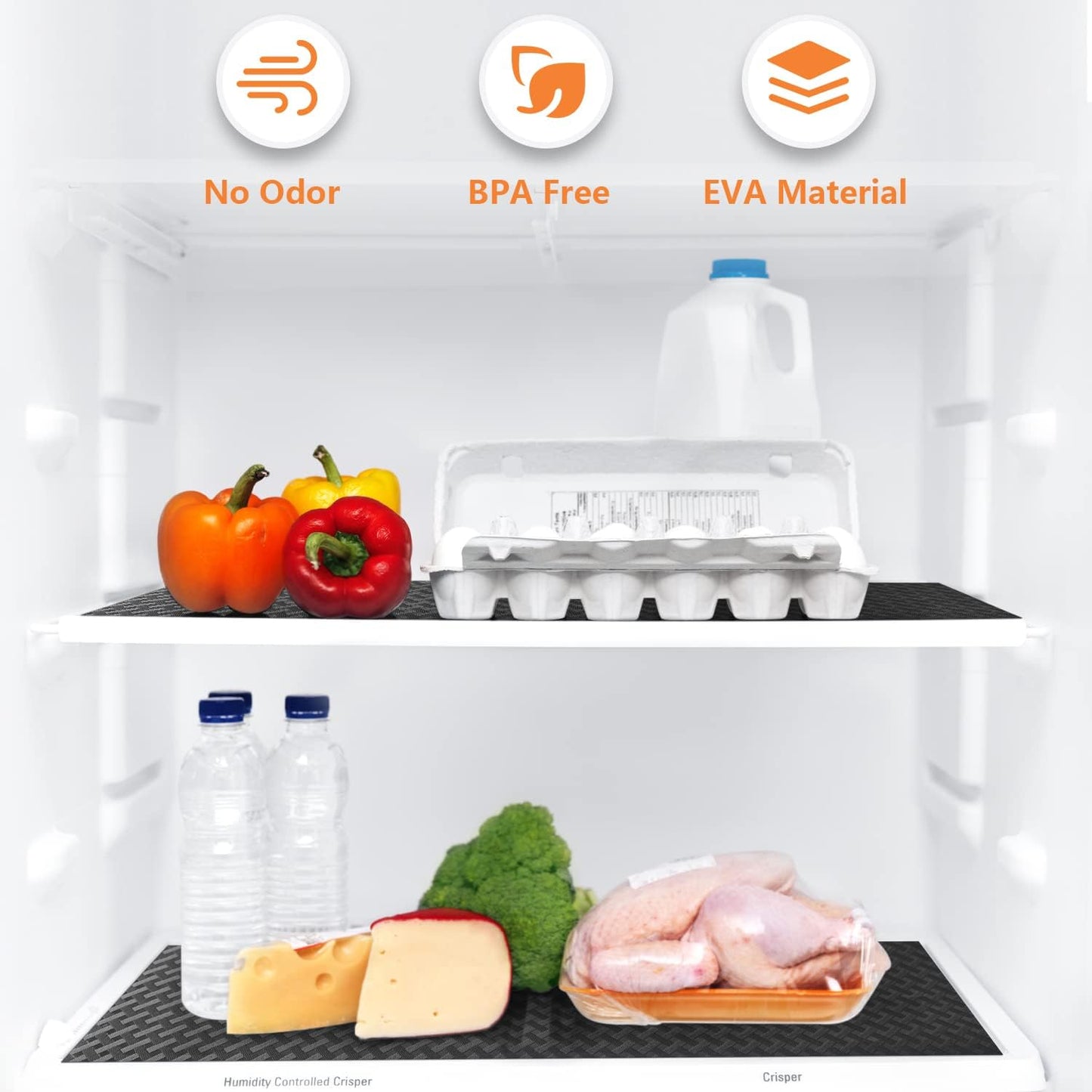 Shelf Liners for Kitchen Cabinets Refrigerator Liners Waterproof & Oil-Proof Kitchen Cupboard Liner Non-Slip Drawer Mats EVA Material Non Adhesive Fridge Liner for Shelves -Black 17.5 x 393.7 Inches