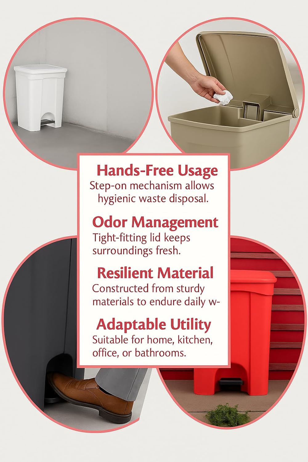 PRO&Family Step-On Trash Can with Lid, Plastic Waste Bin, Foot Pedal Operation (Biege, 12 Gallon)