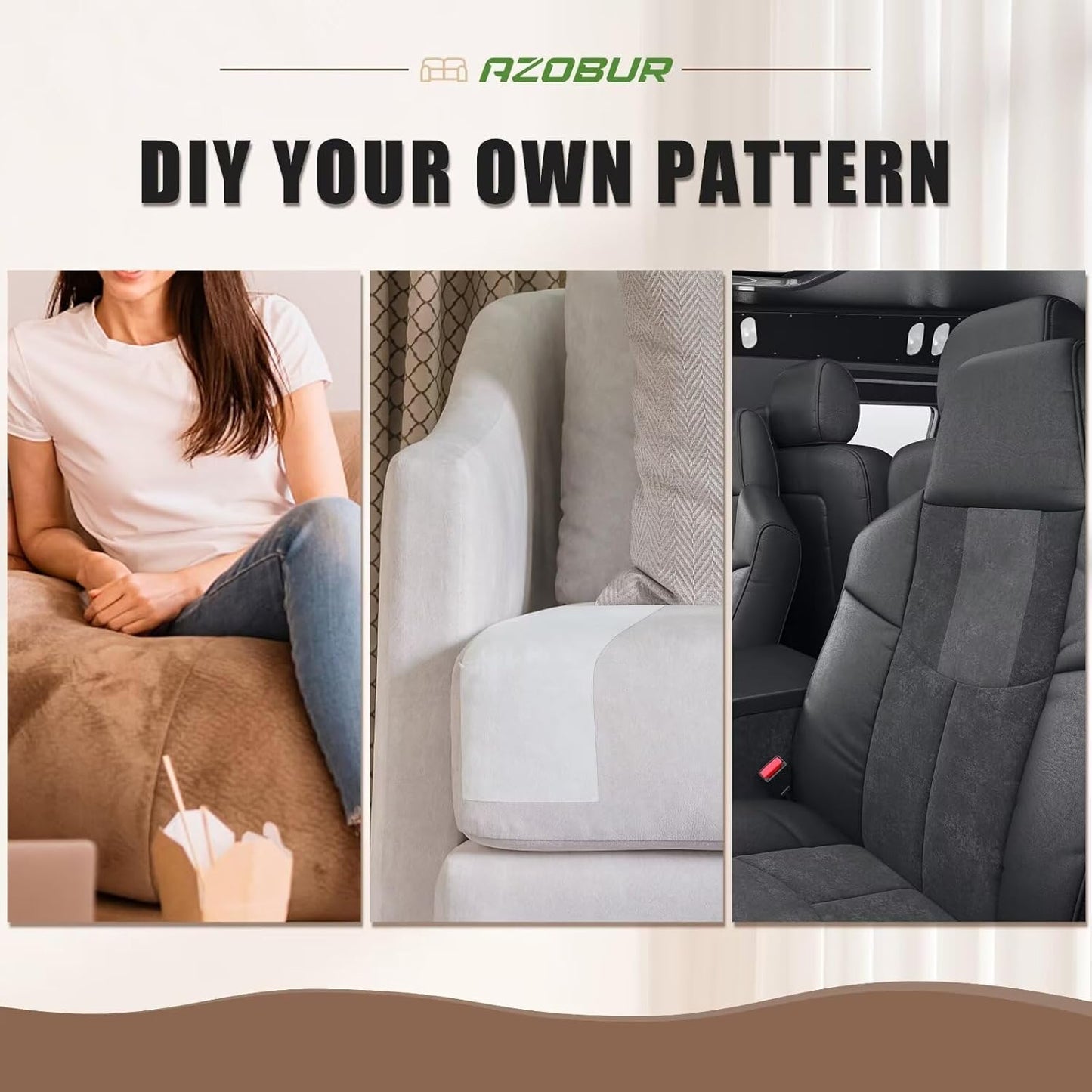 Azobur Couch Patches, Extra-Large Durable Fabric Tape, Ideal for Automotive Upholstery Repair, Waterproof, Self-Adhesive, Quickly Fix Sofas, Car Interiors, and Other Fabric Items (Gray)