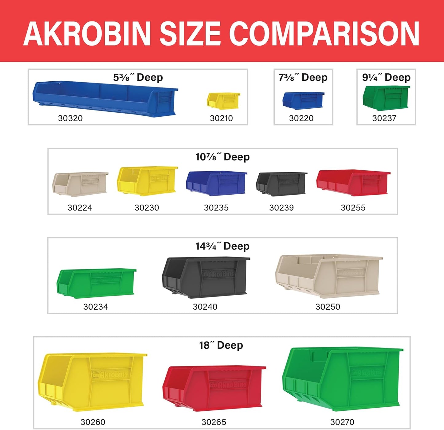 Akro-Mils 30235 AkroBins Plastic Storage Bins, Space-Saving Stackable Bins for Garage, Pantry, Craft Organization, 11" x 11" x 5", Stone, 6-Pack