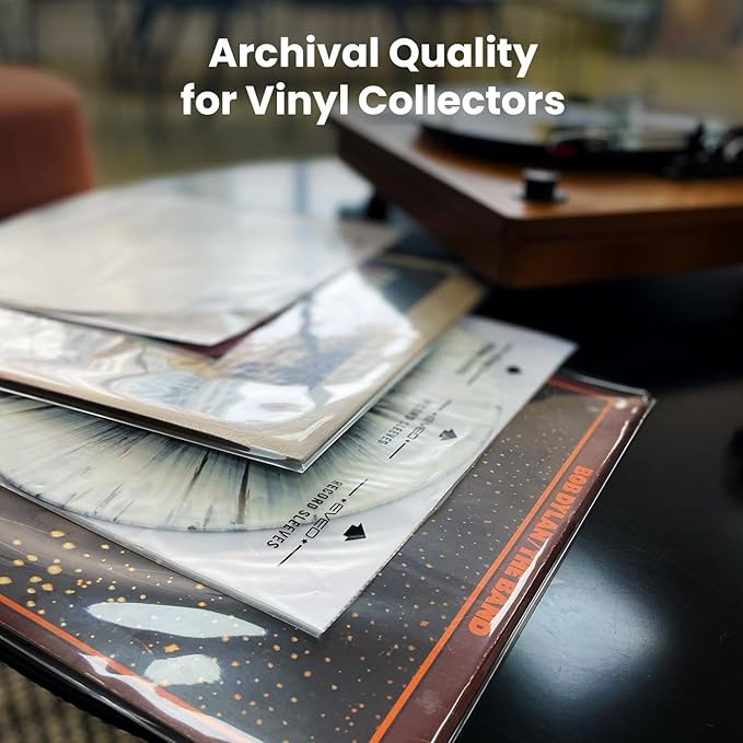 EVEO 50 Vinyl Inner Sleeves for Vinyl Records - Rice Paper Anti-Static LP For 12" Records - Record Sleeves inner Crystal-Clear Protection and Premium Quality - Archival Grade