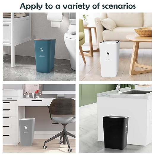XPIY Trash Can with Lid, 2 Pack 4 Gallons/15 Liters Garbage Can with Press Top, Small Trash Can Dog Proof, Plastic Trash Bin, Waste Basket for Bathroom|Kitchen|Bedroom|Office (1, GreyWhite)