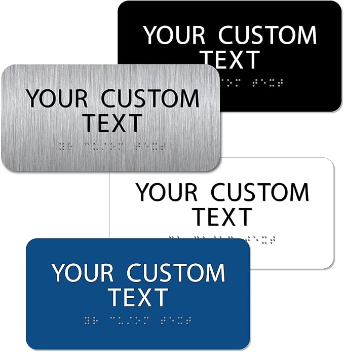 ALPHA DOG ADA SIGNS Custom ADA Braille Room Sign 4x8 Inch - Personalized Office Door Name Plate with Grade 2 Braille - ADA and Title 24 Compliant Signage - Made in USA - Brushed Stainles