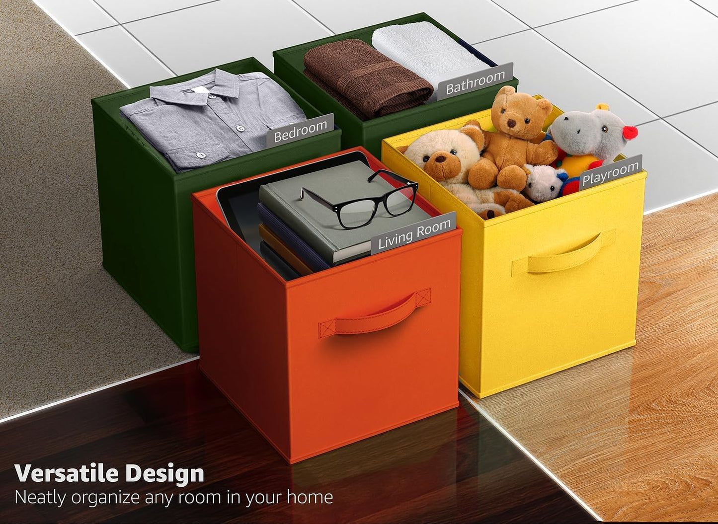 Sorbus Foldable Storage Cubes - 6 Fabric Baskets for Organizing Pantry, Shelf, Toy Box, Cubby, Closet Organizer - 11 Inch Collapsible Closet Organizers & Storage Bins (Dark Yellow, Green, & Orange)