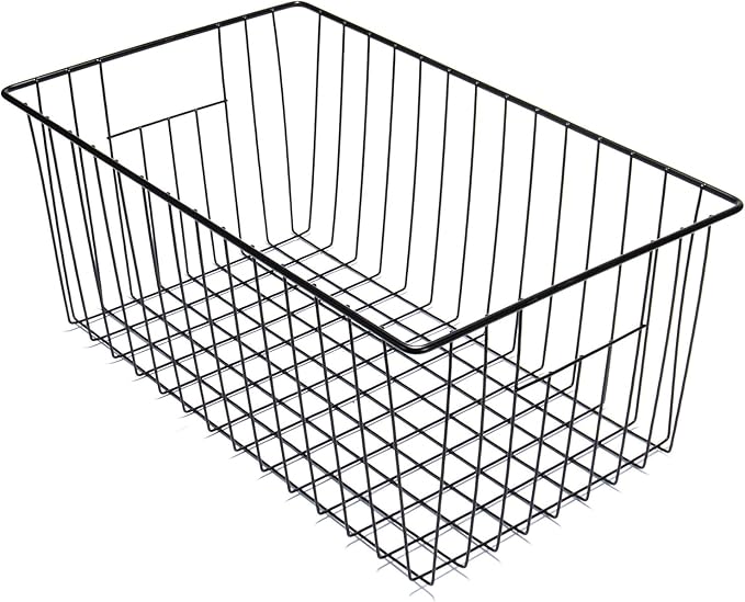 Freezer Organizer Bins - 3 Pack Stand Up Freezer Baskets for 16,17,21 cu.ft Upright Freezer, Wire Storage Baskets with Built-in Handles, Easy to Access Frozen Food Allow Air Circulation, Black