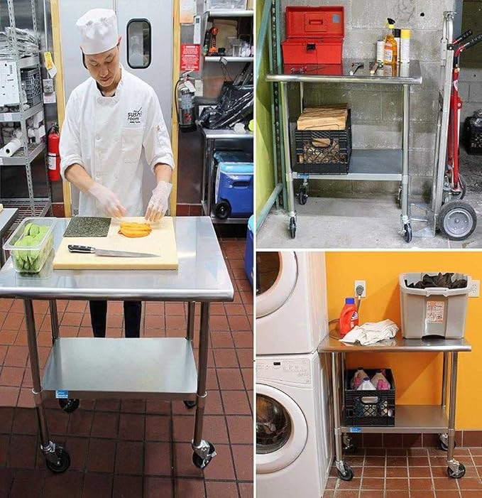 AmGood 96" Long x 36" Deep Stainless Steel Table with Casters