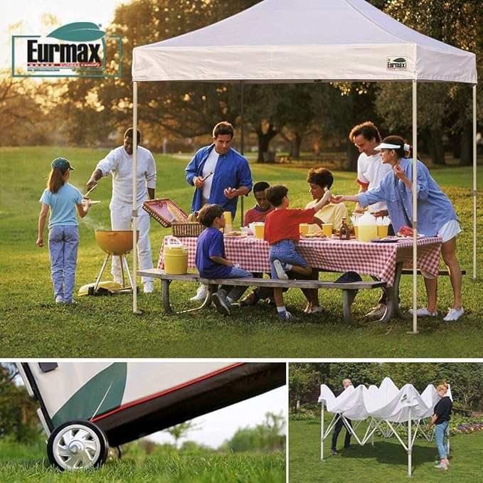 Eurmax USA Standard 8'x12' Patio Pop Up Canopy Tent Commercial Instant Canopies with Heavy Duty Roller Bag,Bonus 4 Sand Weights Bags (Navy Blue)